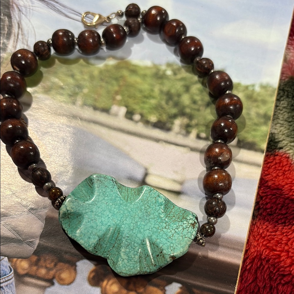 Turquoise And Brown Beaded Necklace Vintage